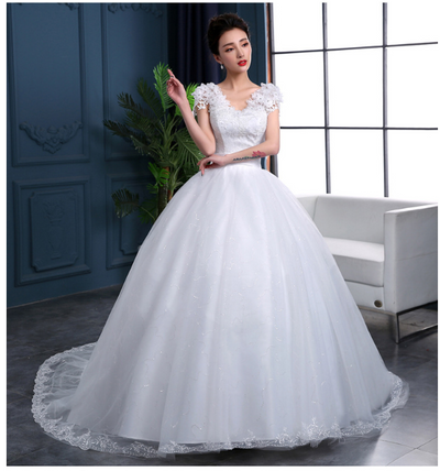 Vestido de Novia Elegante con Cola de Encaje Drapeado - Image 5