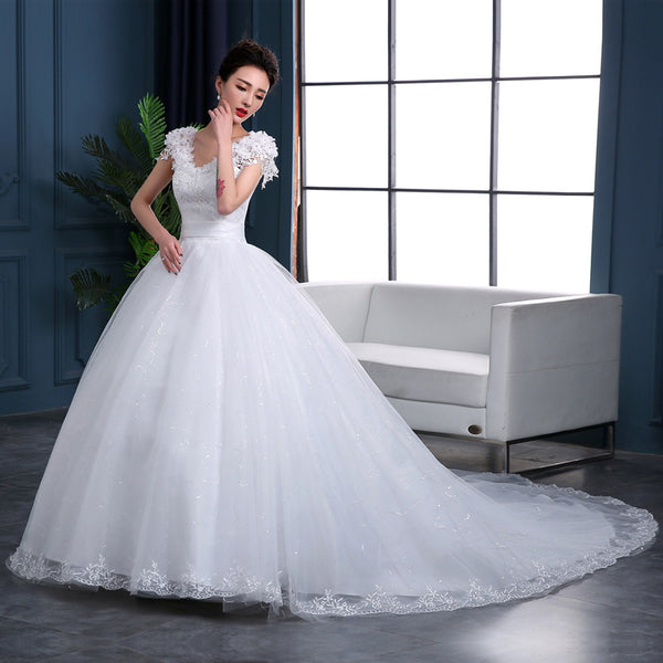 Vestido de Novia Elegante con Cola de Encaje Drapeado
