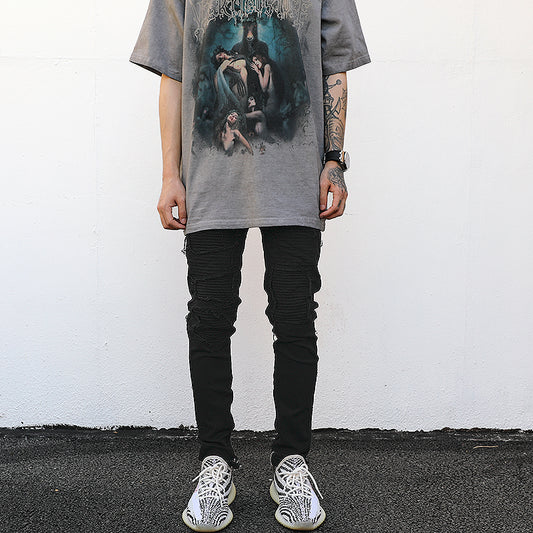 Jeans Skinny Elásticos para Hombre con Cierre Lateral y Tacón Stiletto