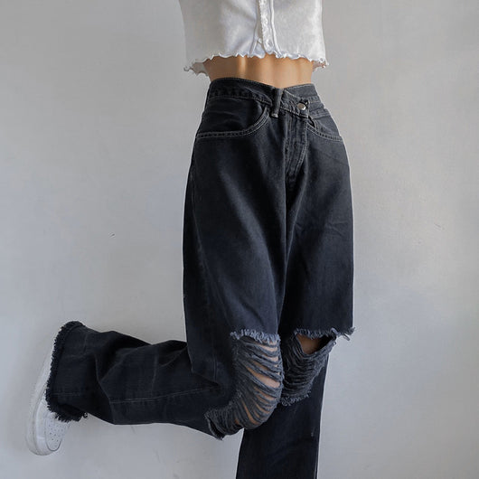 Jeans Cintura Alta Rectos con Desgarre - Efecto Adelgazante - Image 3