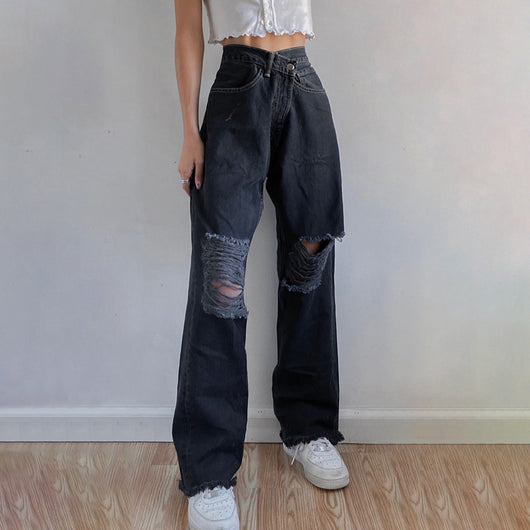 Jeans Cintura Alta Rectos con Desgarre - Efecto Adelgazante - Image 4