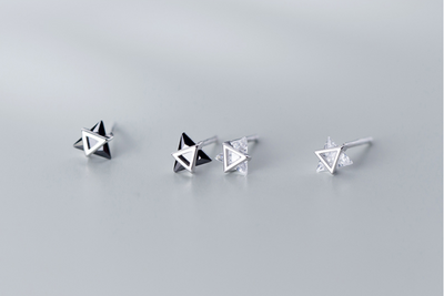 Aretes de Plata S925 Estilo Japonés con Diamantes - Triángulo Geométrico Personalizado - Image 12