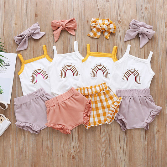 Enterizo a Cuadros para Bebé Niña con Tirantes y Shorts
