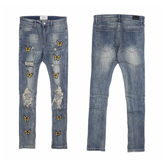 Jeans Slim Fit con Bordado de Mariposas y Detalles Desgastados - Image 13