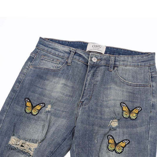 Jeans Slim Fit con Bordado de Mariposas y Detalles Desgastados - Image 15