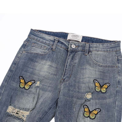 Jeans Slim Fit con Bordado de Mariposas y Detalles Desgastados - Image 9