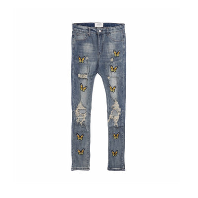 Jeans Slim Fit con Bordado de Mariposas y Detalles Desgastados - Image 2
