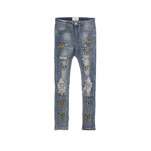 Jeans Slim Fit con Bordado de Mariposas y Detalles Desgastados - Image 2