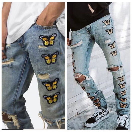 Jeans Slim Fit con Bordado de Mariposas y Detalles Desgastados - Image 6