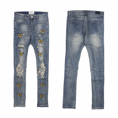 Jeans Slim Fit con Bordado de Mariposas y Detalles Desgastados - Image 7