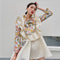 Blusa Elegante con Cuello Alto, Moño Decorativo y Mangas Abullonadas
