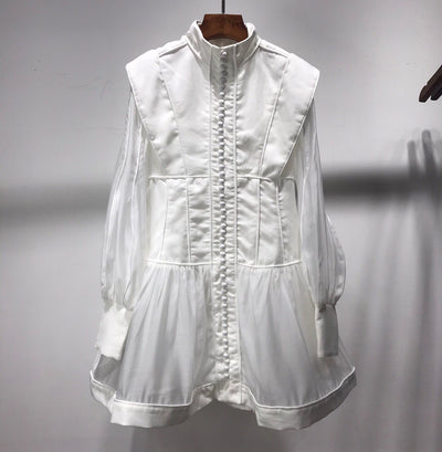 Blusa de Lino Algodón con Cuello Mao y Detalles de Encaje