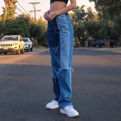 Jeans Talle Alto Rectos con Bordes Crudos y Bloques de Color - Image 15