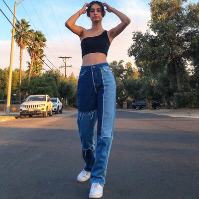 Jeans Talle Alto Rectos con Bordes Crudos y Bloques de Color - Image 16