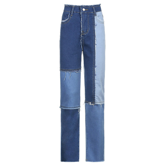 Jeans Talle Alto Rectos con Bordes Crudos y Bloques de Color - Image 8