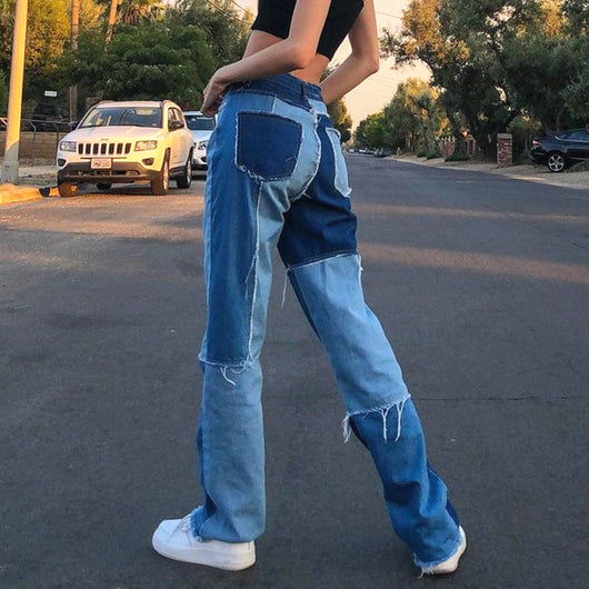 Jeans Talle Alto Rectos con Bordes Crudos y Bloques de Color - Image 5