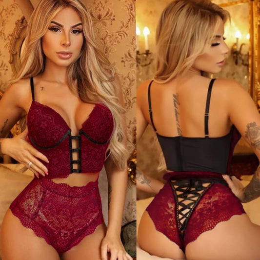Conjunto de Encaje de Dos Piezas con Braguita y Tirantes