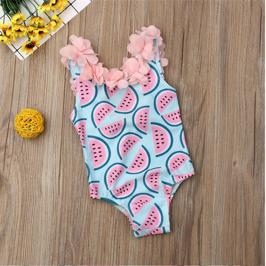 Traje de Baño Infantil Niña Sandía con Flores 3D - Bikini Estampado - Image 3