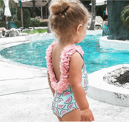 Traje de Baño Infantil Niña Sandía con Flores 3D - Bikini Estampado - Image 2