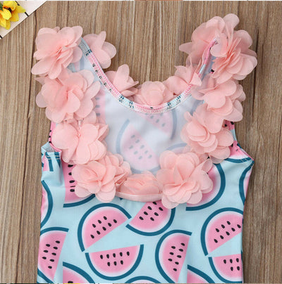 Traje de Baño Infantil Niña Sandía con Flores 3D - Bikini Estampado - Image 4