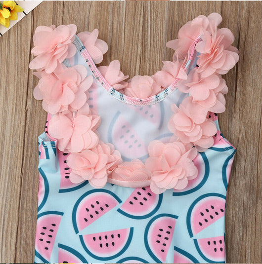 Traje de Baño Infantil Niña Sandía con Flores 3D - Bikini Estampado - Image 4