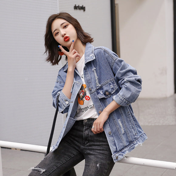 Chaqueta Denim Rotos con Bordados para Mujer