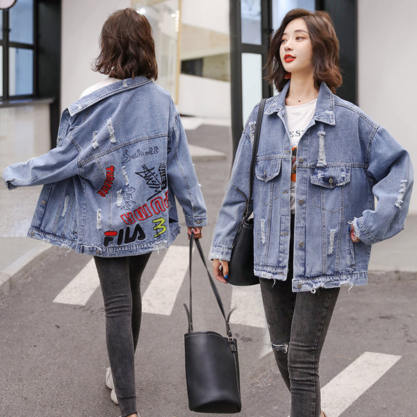 Chaqueta Denim Rotos con Bordados para Mujer