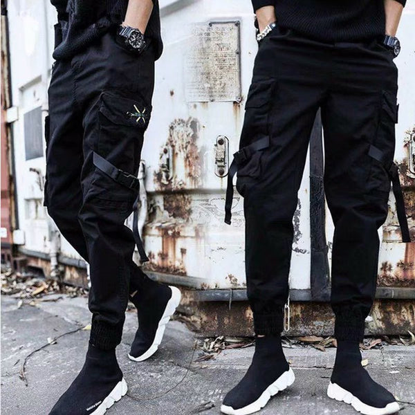 Pantalones Cargo Slim-Fit Elásticos en Negro