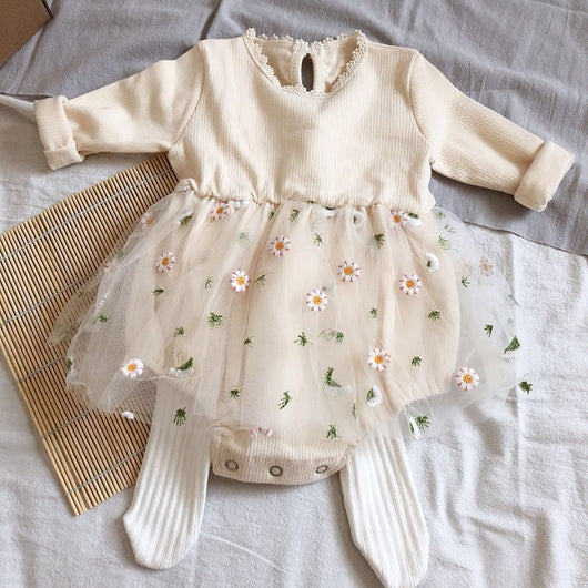 Enterizo Infantil de Malla Bordada Manga Larga para Primavera y Otoño - Image 2