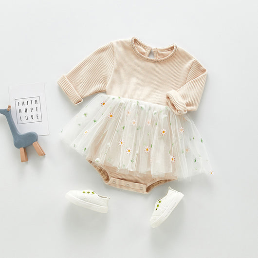Enterizo Infantil de Malla Bordada Manga Larga para Primavera y Otoño - Image 6