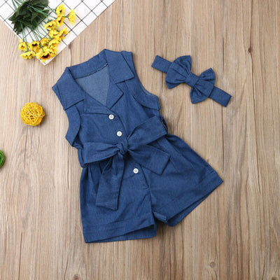 Mono Infantil Denim sin Mangas para Niña