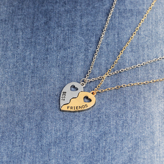 Collar Clavícula Corazón Hueco con Costura Dorada y Plateada - Image 10