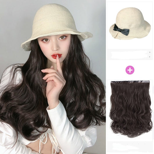 Peluca Sombrero Integrado Ondas Grandes Cabello Largo Rizos