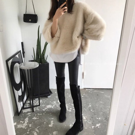 Suéter Peludo de Moda Coreana para Otoño e Invierno - Abrigo Esponjoso Mujer - Image 4