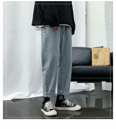 Pantalones Vaqueros Retro Hombre Corte Recto Suelto Cropped - Image 6