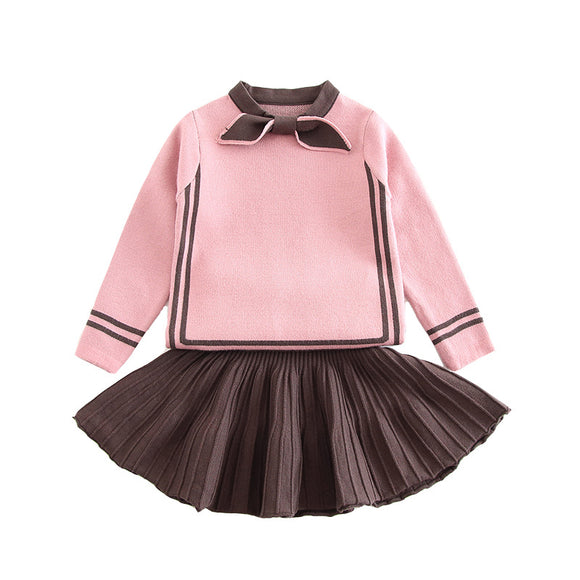 Conjunto de Falda y Suéter Tejido para Niñas Pequeñas y Medianas