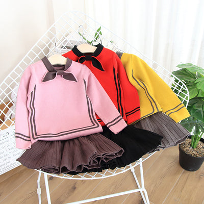 Conjunto de Falda y Suéter Tejido para Niñas Pequeñas y Medianas - Image 3