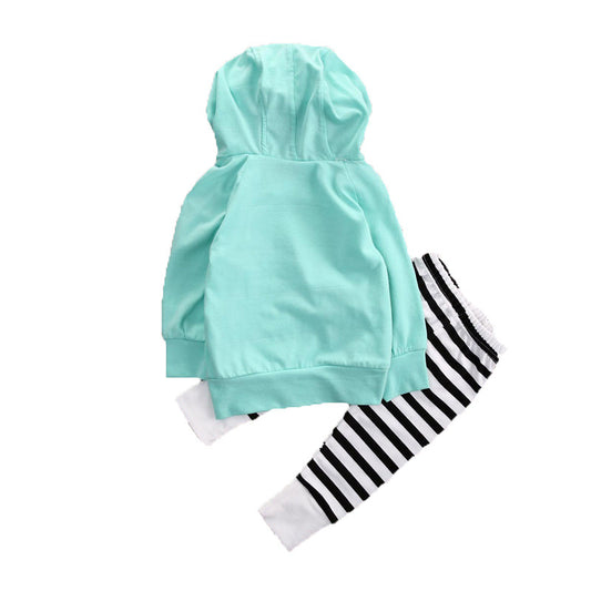 Conjunto de Buzo Rayado Verde con Capucha y Pantalón a Rayas para Bebé - Image 2