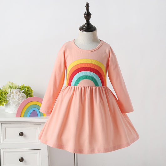 Vestido Infantil Arcoíris de Algodón con Mangas Largas