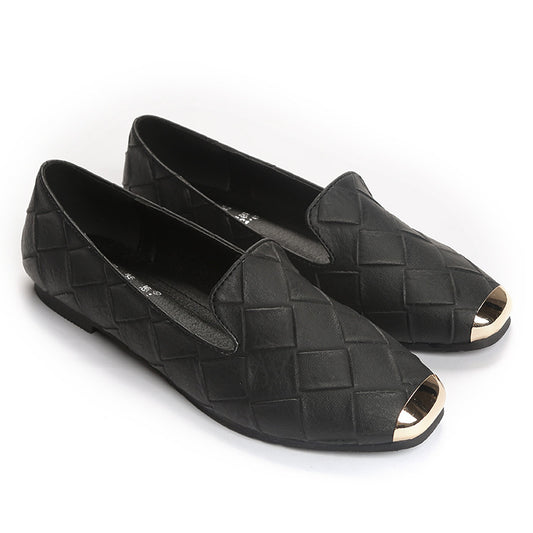 Zapatos Planos de Cuadros Tejidos con Punta Cuadrada