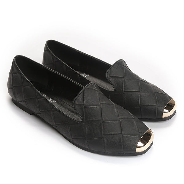 Zapatos Planos de Cuadros Tejidos con Punta Cuadrada