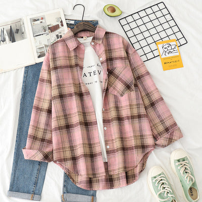 Camisa Cuadros Mujer Estilo Retro Suelta Manga Larga Inspiración Hong Kong - Image 18