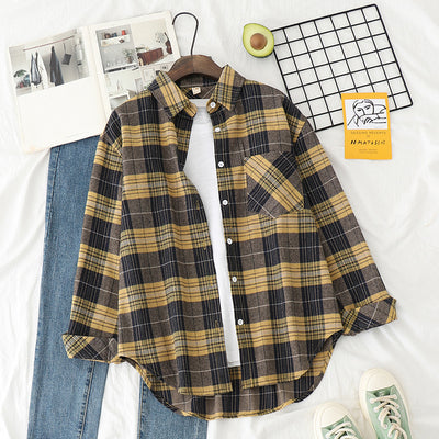 Camisa Cuadros Mujer Estilo Retro Suelta Manga Larga Inspiración Hong Kong - Image 13