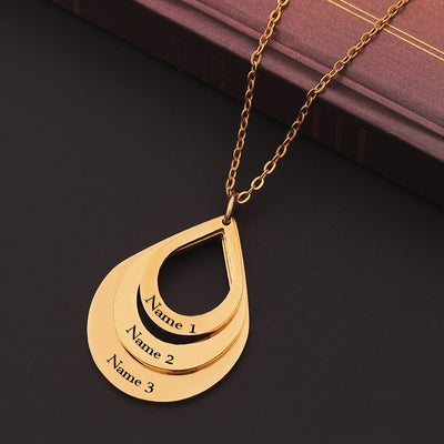 Collar Colgante de Acero Inoxidable Personalizado con Grabado de 3 Gotas de Agua y Nombre para Mujeres - Image 3