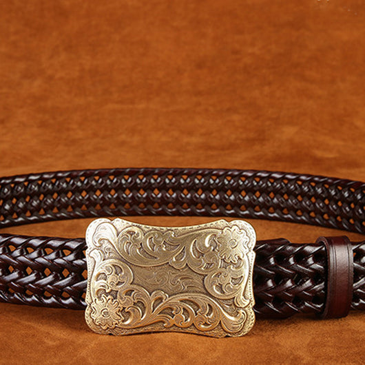 Cinturón Tejido a Mano con Hebilla de Cobre - Estilo Clásico para Hombre - Image 4