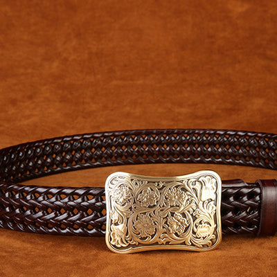 Cinturón Tejido a Mano con Hebilla de Cobre - Estilo Clásico para Hombre