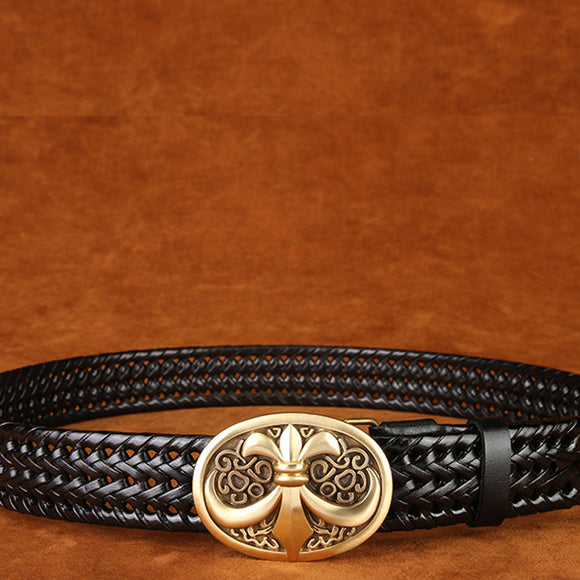 Cinturón Tejido a Mano con Hebilla de Cobre - Estilo Clásico para Hombre