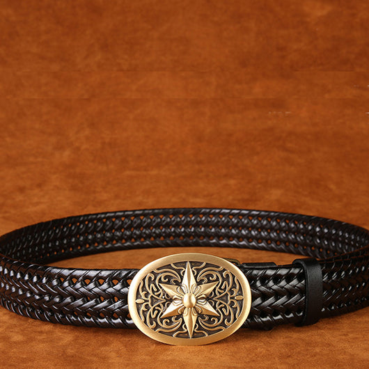 Cinturón Tejido a Mano con Hebilla de Cobre - Estilo Clásico para Hombre - Image 5