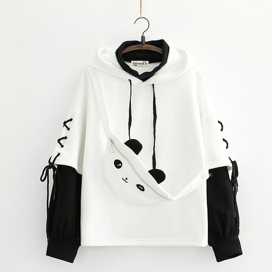 Sudadera Universitaria Panda con Capucha y Doble Textura Polar para Mujer - Image 6