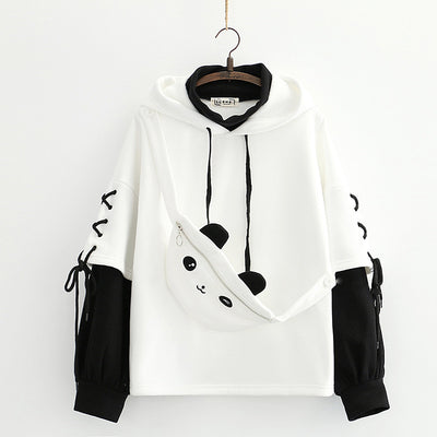 Sudadera Universitaria Panda con Capucha y Doble Textura Polar para Mujer